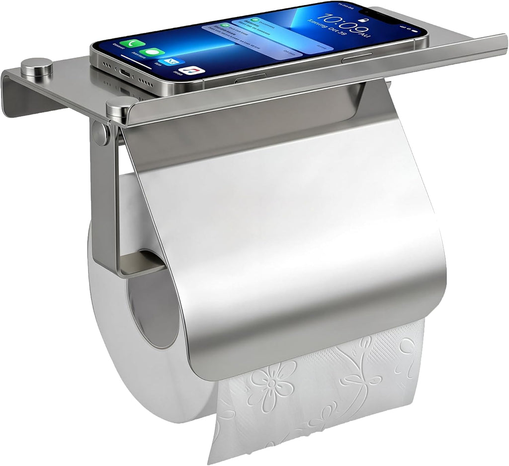 Toilet Paper Holder with Phone Shelf and Waterproof Cover