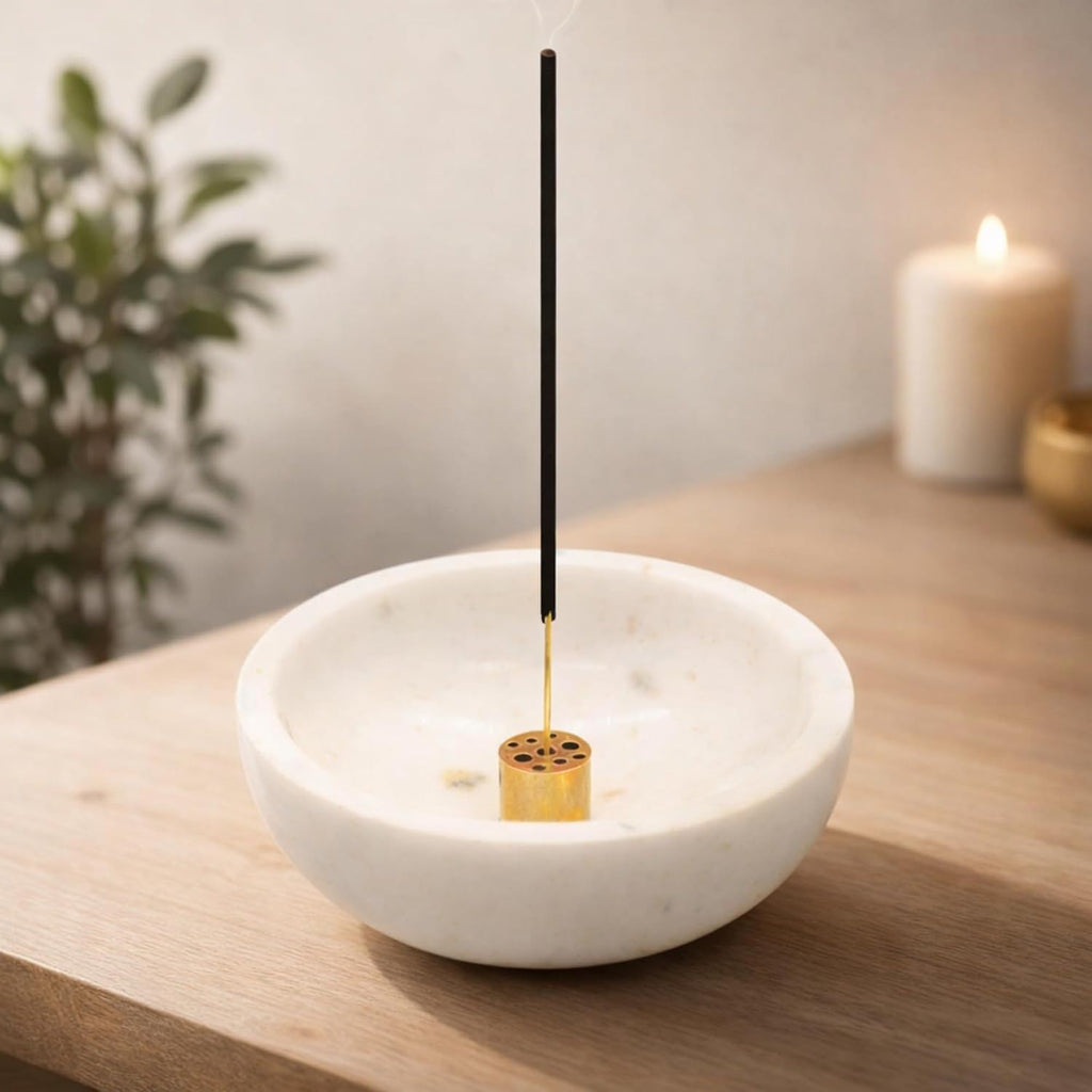 Natural Marble and Brass Incense Holder