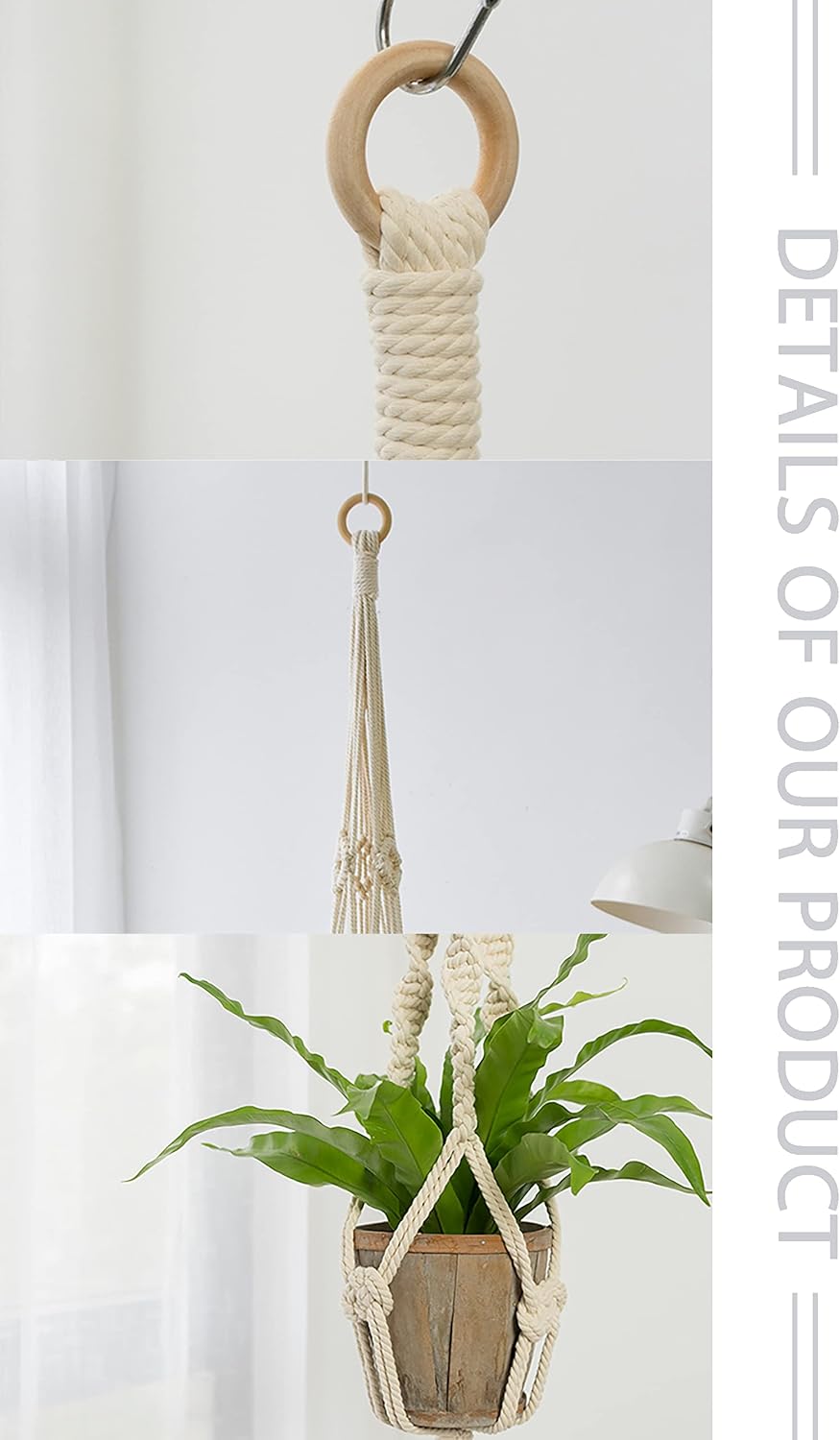 5 Pack Macrame Plant Hangers Hanging Planter, Cotton Rope Hanging Plant Holders Decorative Flower Pots Indoor Outdoor Boho Home Decor (5 Size and 10 Hooks)