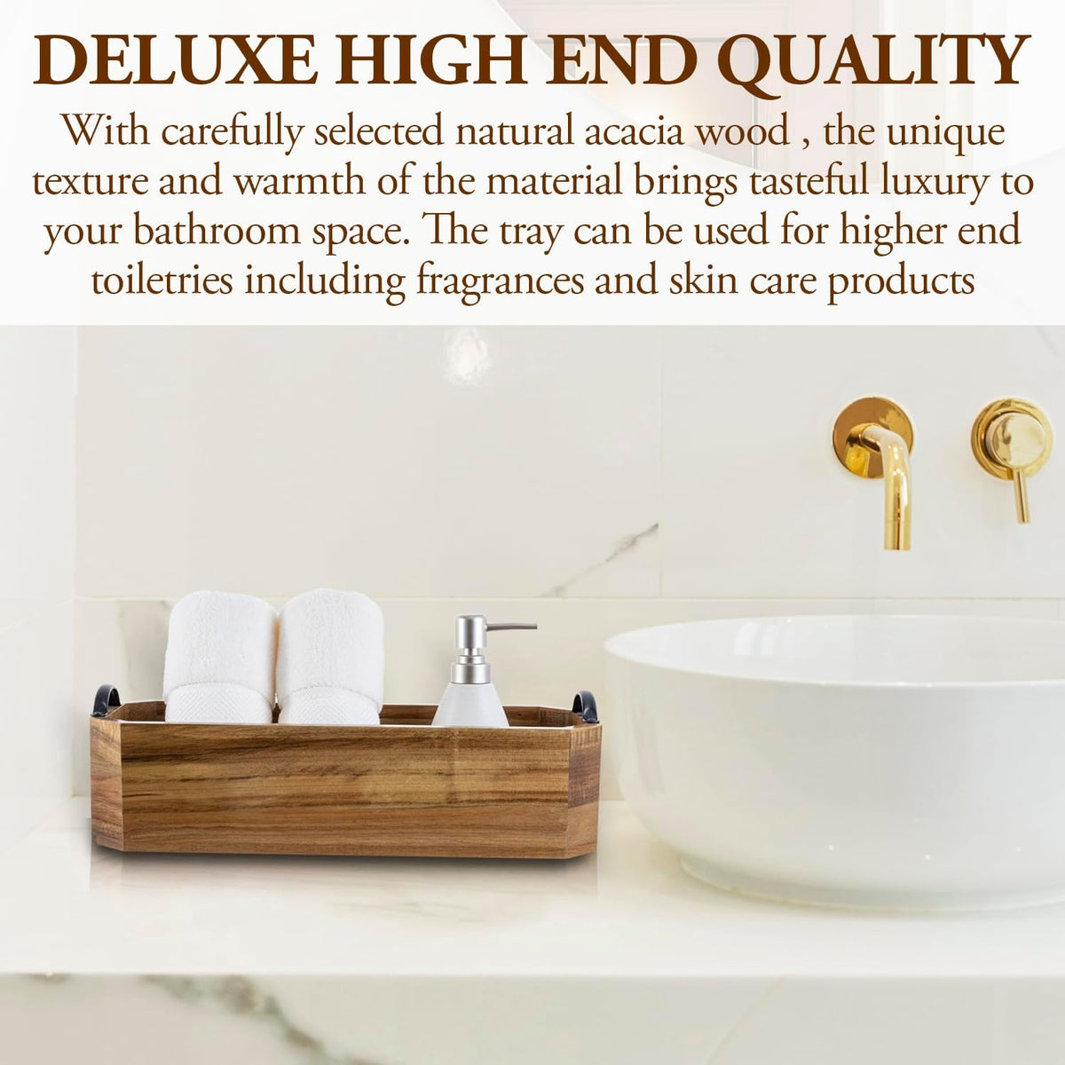 MyGift Wood Bathroom Tray Toilet Tank Organizer Caddy Metal Handles
