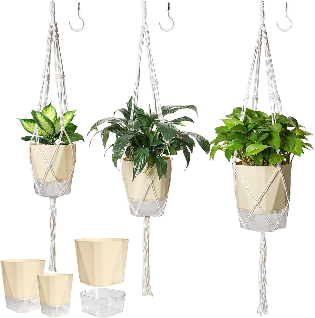MIPON 3 Size Self Watering Hanging Planters with Macrame Plant Hanger