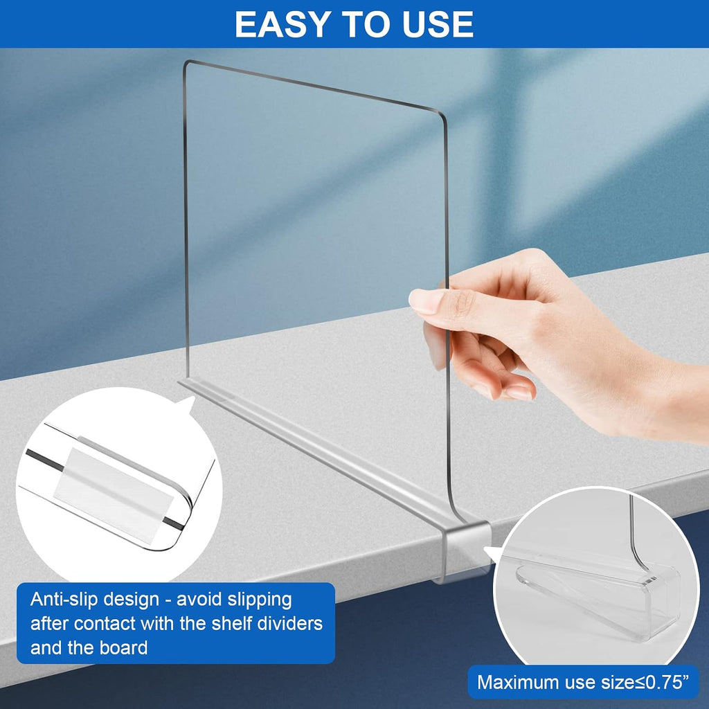 Acrylic Shelf Dividers for Closet Organization 4PCS Closet Shelf Divider Closet Dividers for Shelves Shelf Organizer for Closet Shelf Organizer for Wood Closet Separator Clear