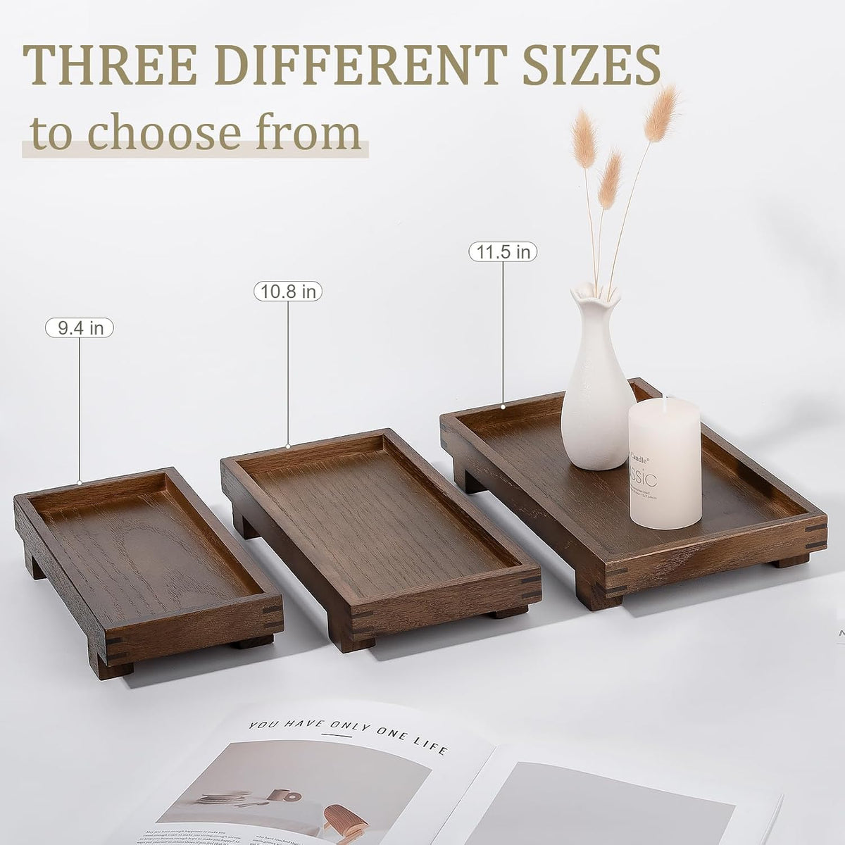 Bathroom Counter Tray Wooden Riser Display Kitchen Soap Holder, Walnut