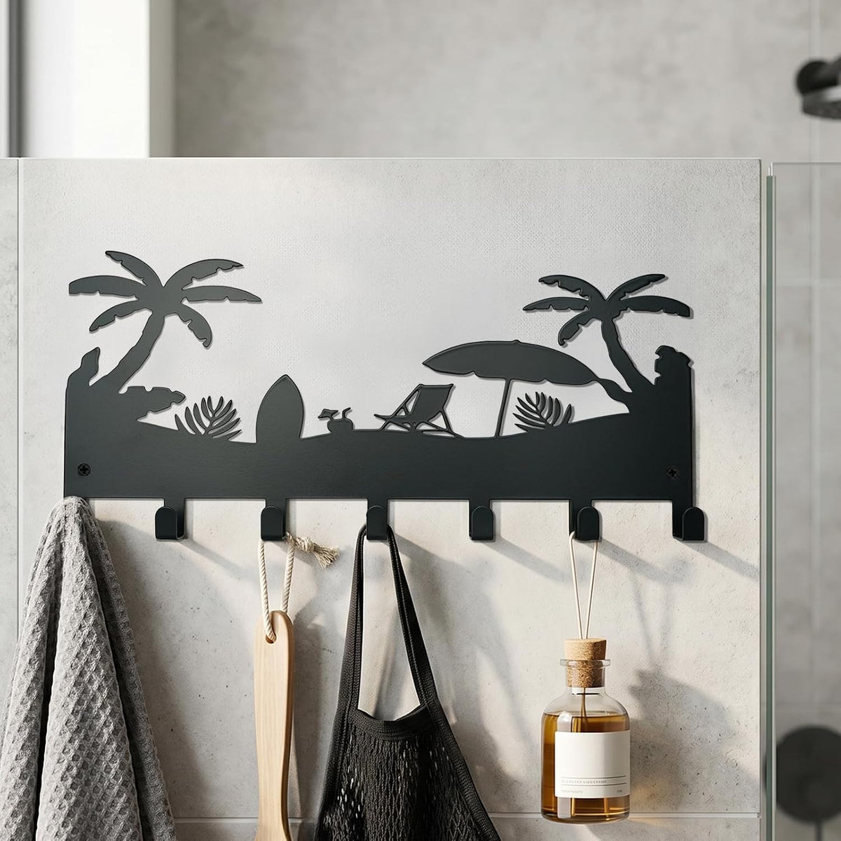 Coastal Metal Palm Tree Key Holder Wall Mount, Tropical Beach Key Hanger