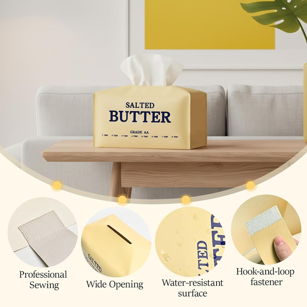 MSJGA Butter Tissue Box Cover, Rectangular PU Leather Tissue Box Holder