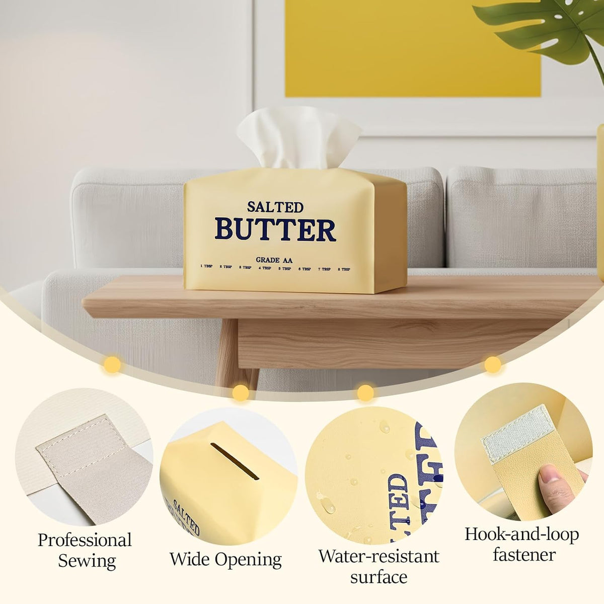 MSJGA Butter Tissue Box Cover, Rectangular PU Leather Tissue Box Holder