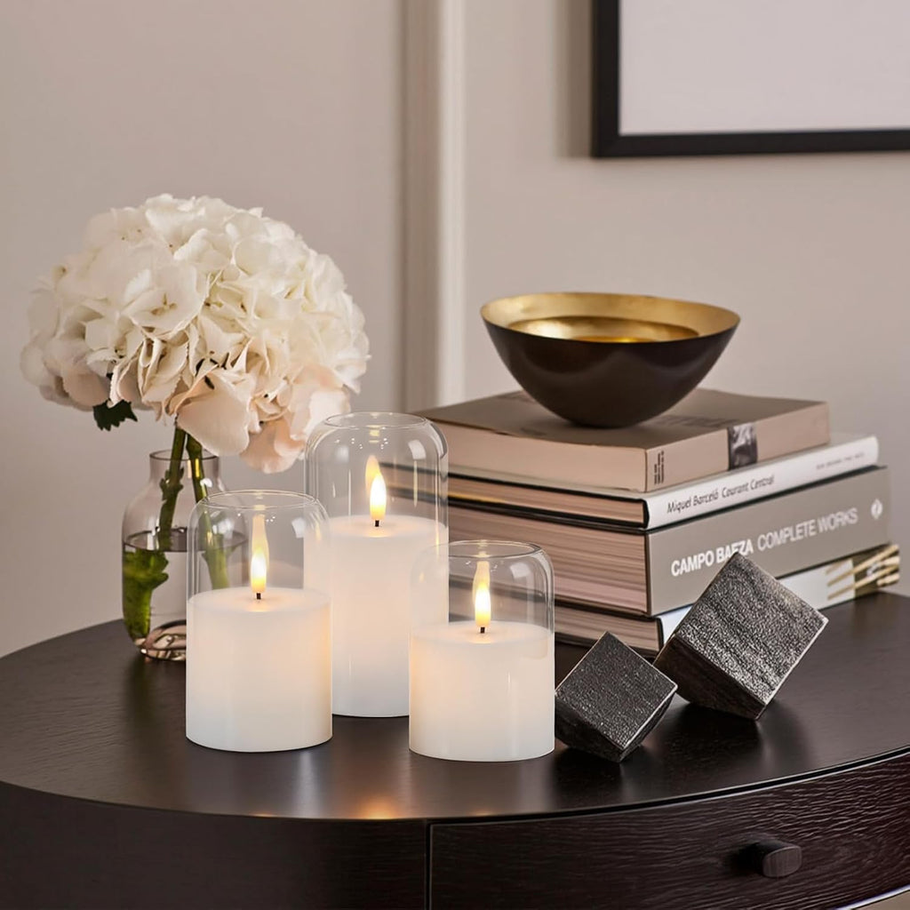 GenSwin Clear Glass LED Flameless Candles with Remote Timer