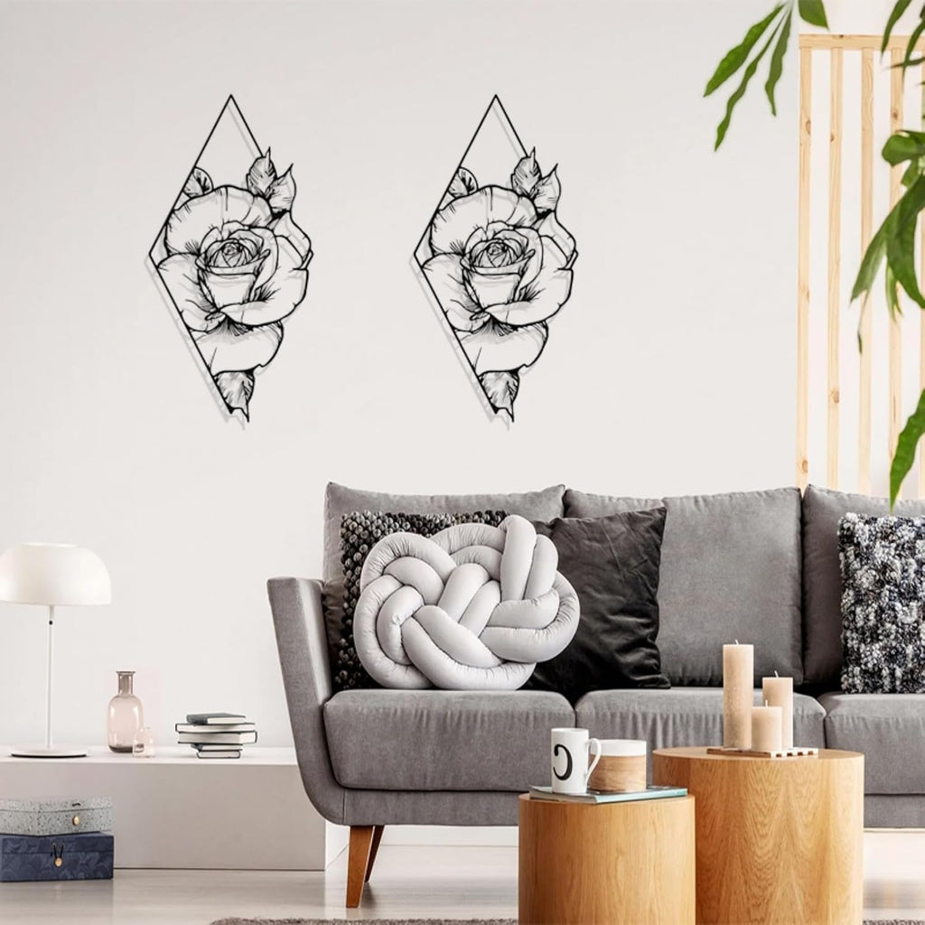 DUOOLN Metal Rose Wall Decor Art, Abstract Floral Hanging Sculpture Sign