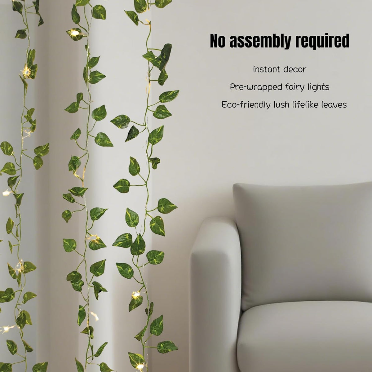 Extra Length 40ft 120 LED Vine with Fairy Lights Pothos String Lights USB Plugin & Battery Operated Leaf Lights with Timer 8 Modes Remote Decorative Light for Bedroom Graduation Party - Warm White