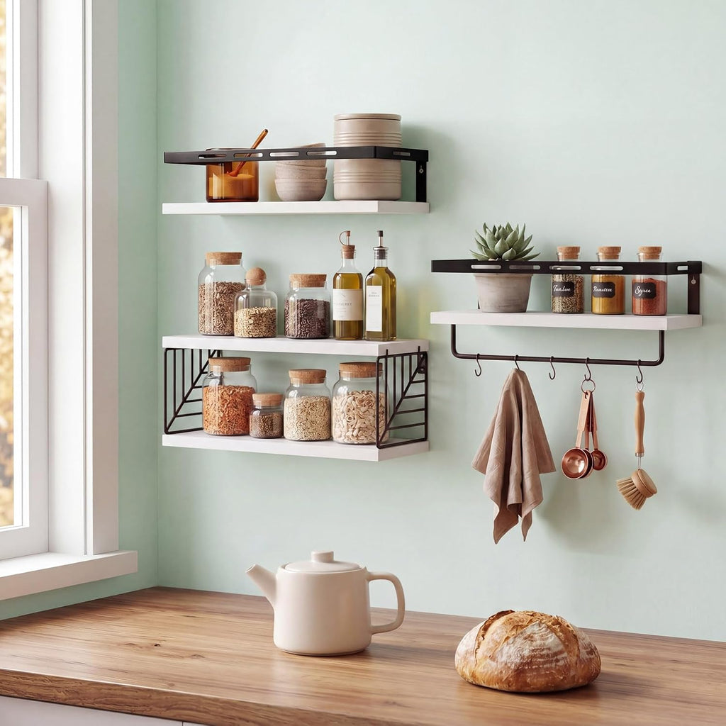 Fixwal Wall Mounted Bathroom Shelves Over Toilet (3+1 White)