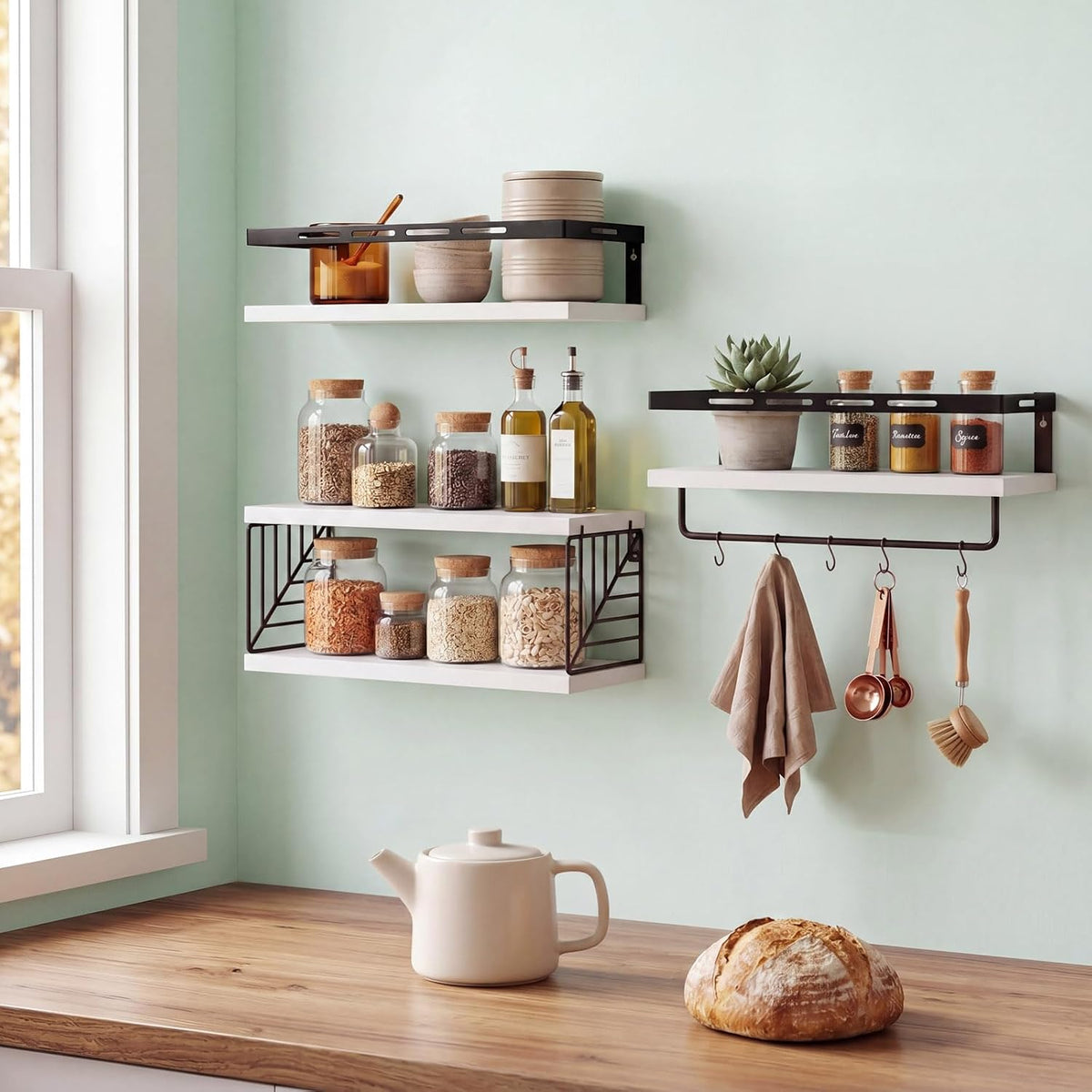 Fixwal Wall Mounted Bathroom Shelves Over Toilet (3+1 White)
