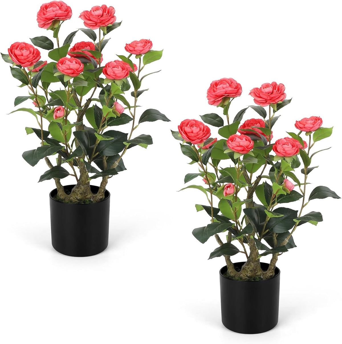 Romantic Season 2FT Pink Artificial Camellia Tree 2Pack, Faux Camellia Plant Fake Potted Camellia Flower Tree for Modern Home Office Living Room Floor Décor