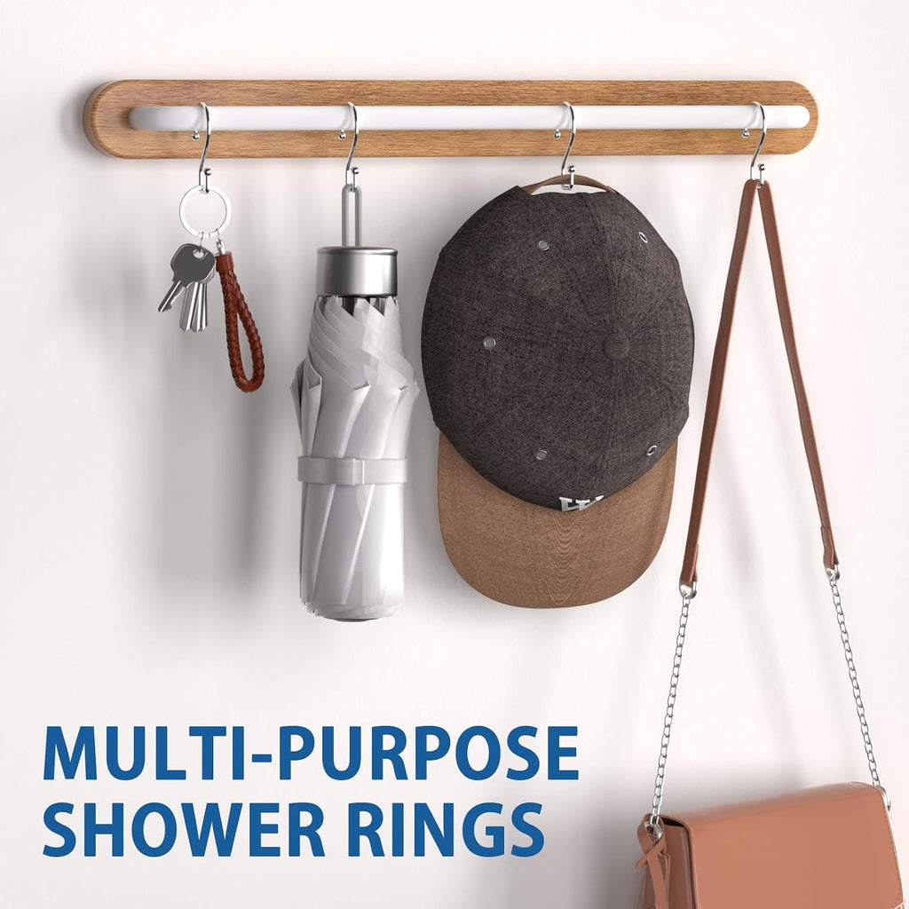 Goowin Chrome Metal Shower Curtain Hooks Rings, S Shape Metal Shower Curtain Rings Rust Proof Shower Curtain Hangers, Heavy-Duty Multi-Functional Shower Hooks for Shower Curtain, Chrome, 12 Pack