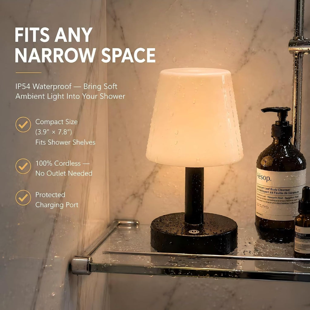 NOVEINN Shower Lamp IP54 Waterproof, Cordless Table Lamp, Black 1 Pack