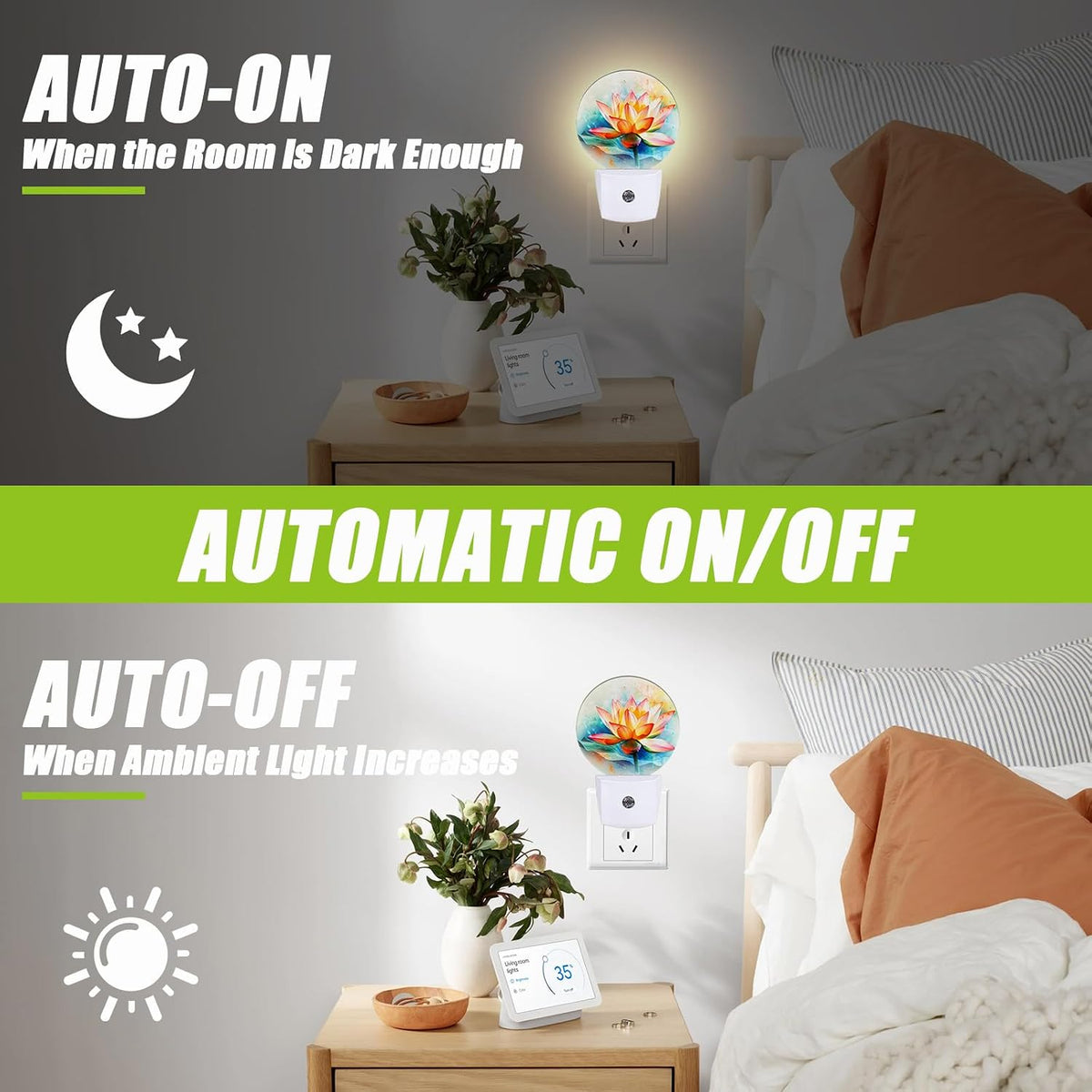 Magic Lotus Flower Bloom Night Light,Floral Plug-in Night Lights with Dusk-to-Dawn Sensor for Bedroom Bathroom and Living Room Sleep Friendly lamp