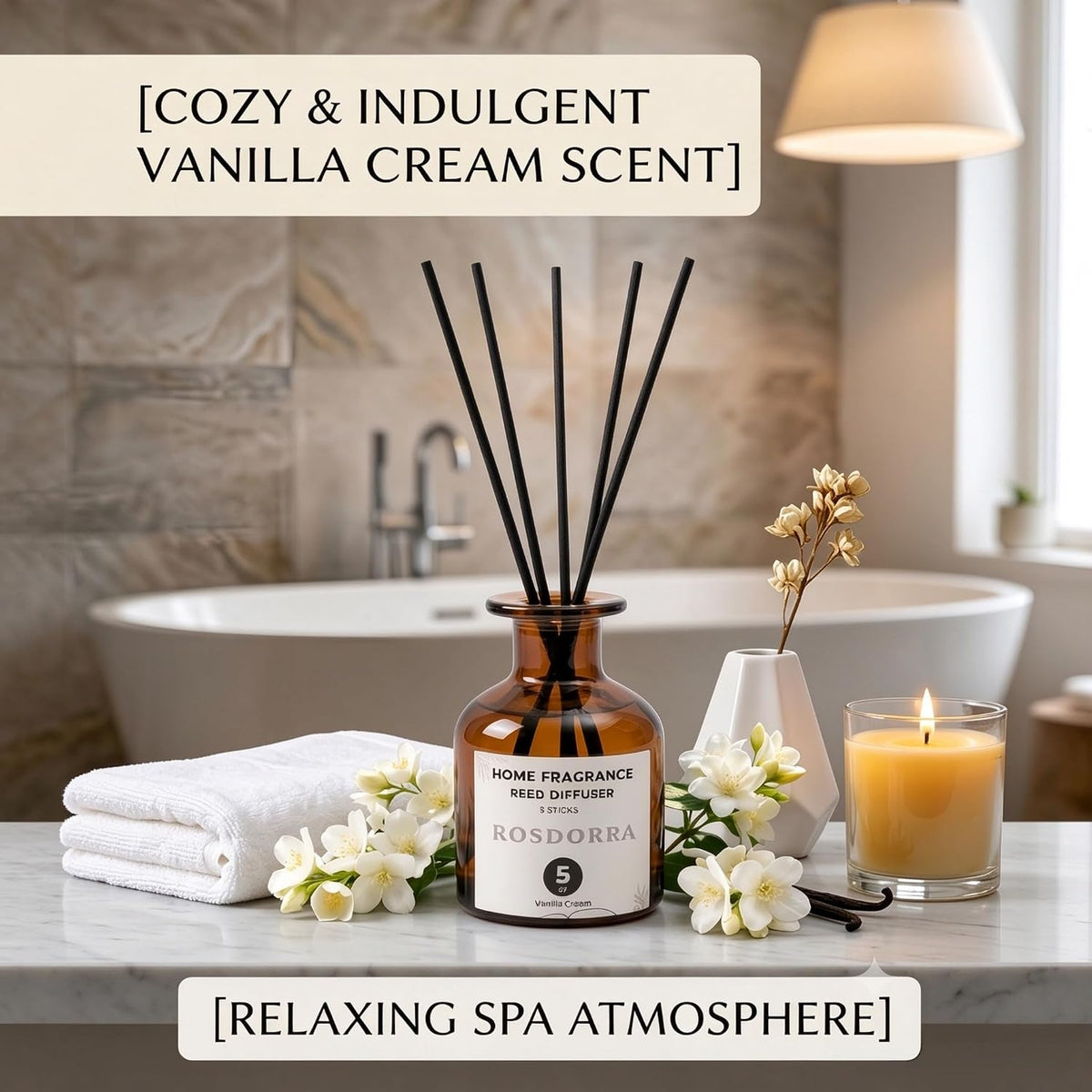 Reed Diffuser Set, 5oz, Vanilla Cream Cozy Scent
