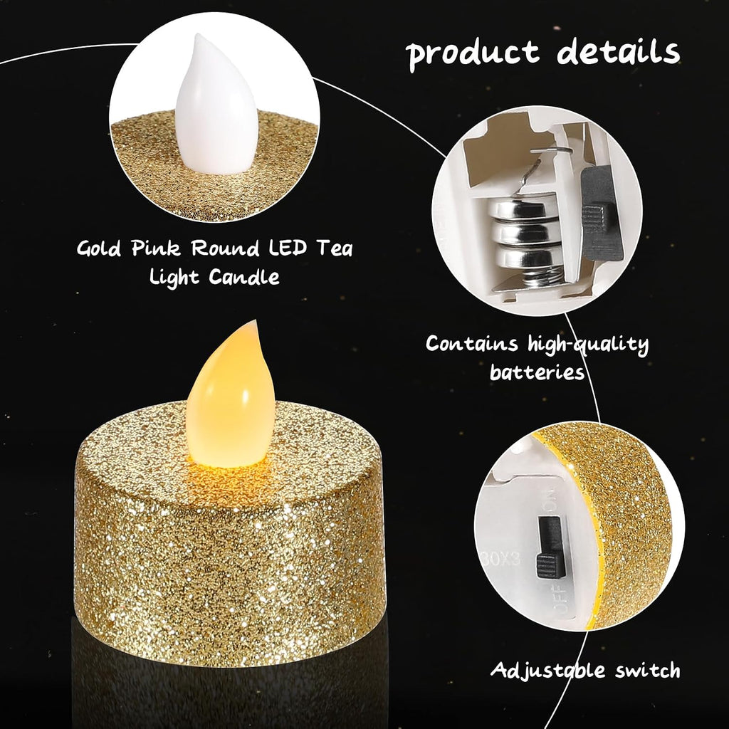 Mudder 24 Pieces Gold Tea Lights LED Candles Tealights Battery Flameless