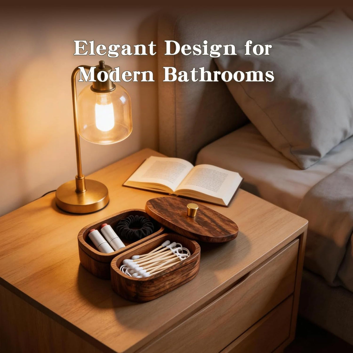Acacia Wood Qtip Holder - Elegant Wooden Bathroom Canisters & Multi-Functional Bathroom Canister for Cotton Swabs, Dental Floss, and Bathroom Essentials