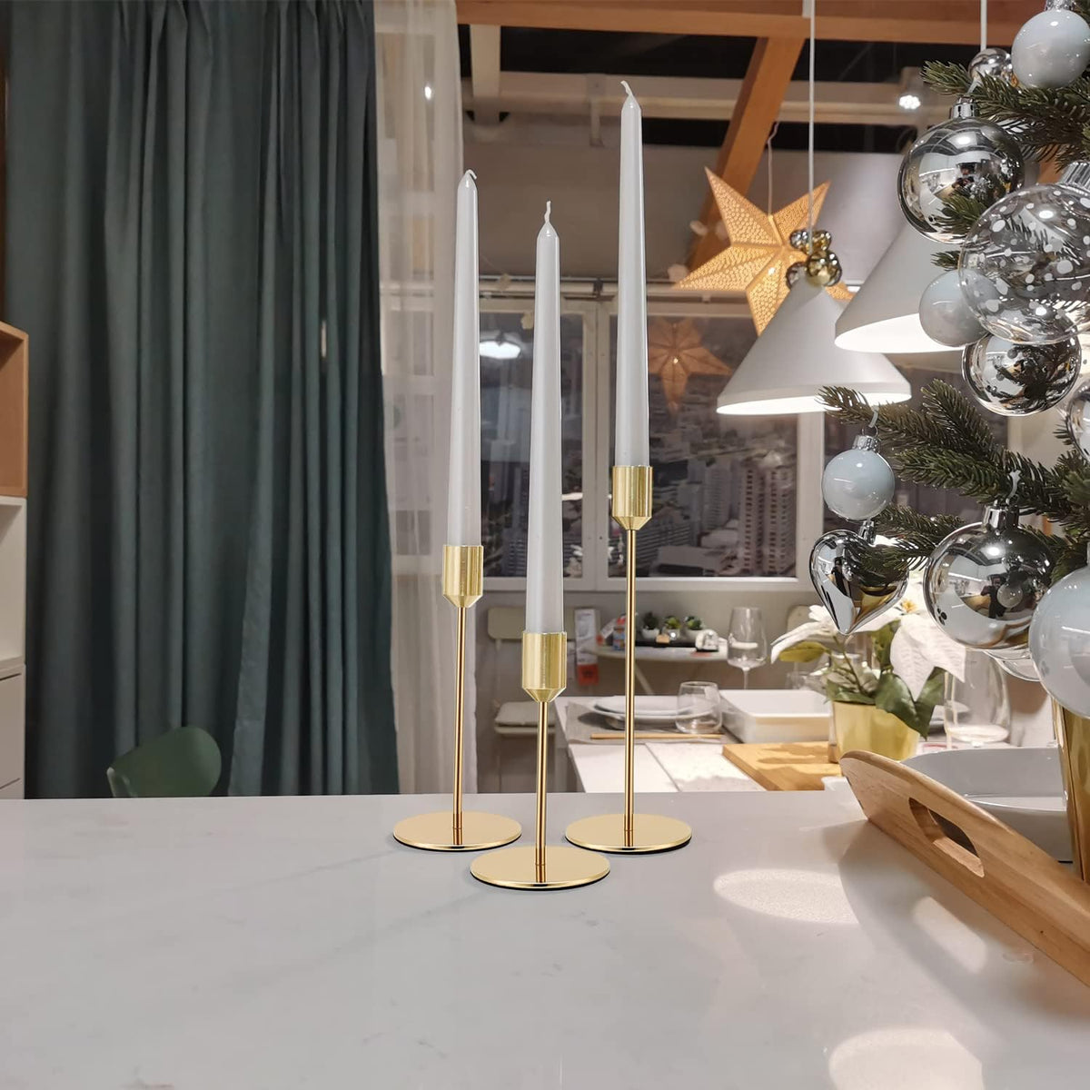 Gold Metal Taper Candle Holders Set of 6, Wedding Dining Table Decor
