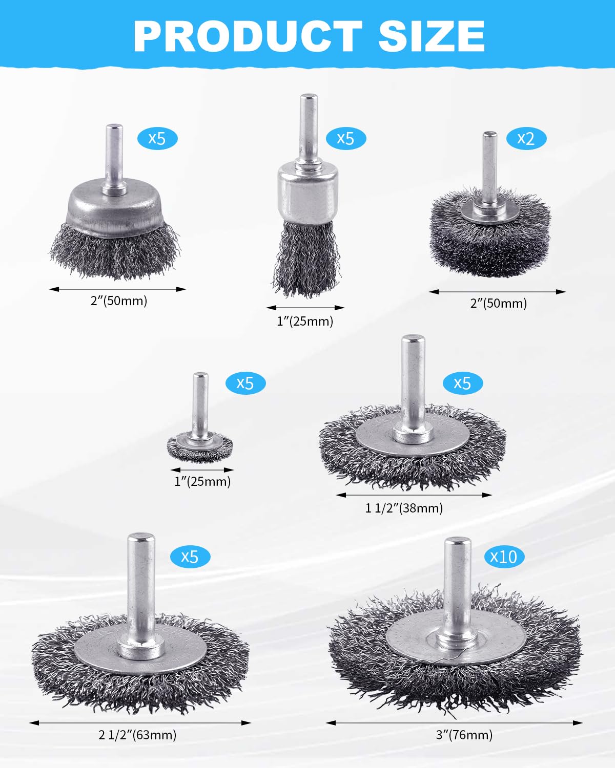 Rocaris 42 Pack Carbon Steel Wire Wheel Brush Set with 1/4-Inch Round Shank