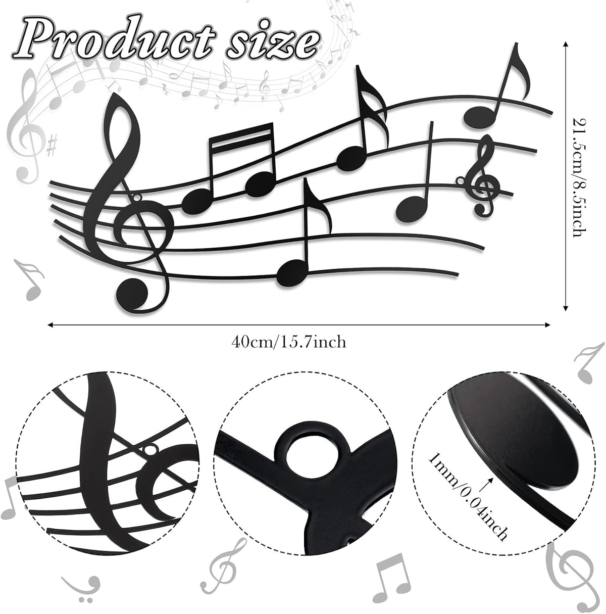 Zhengmy Metal Music Note Wall Art Decor Black Musical Note Wall Art Sign