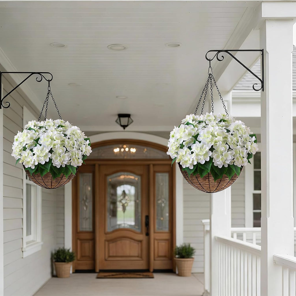8 Bundles 17" Artificial Hydrangea Flower Branches for Porch (White)