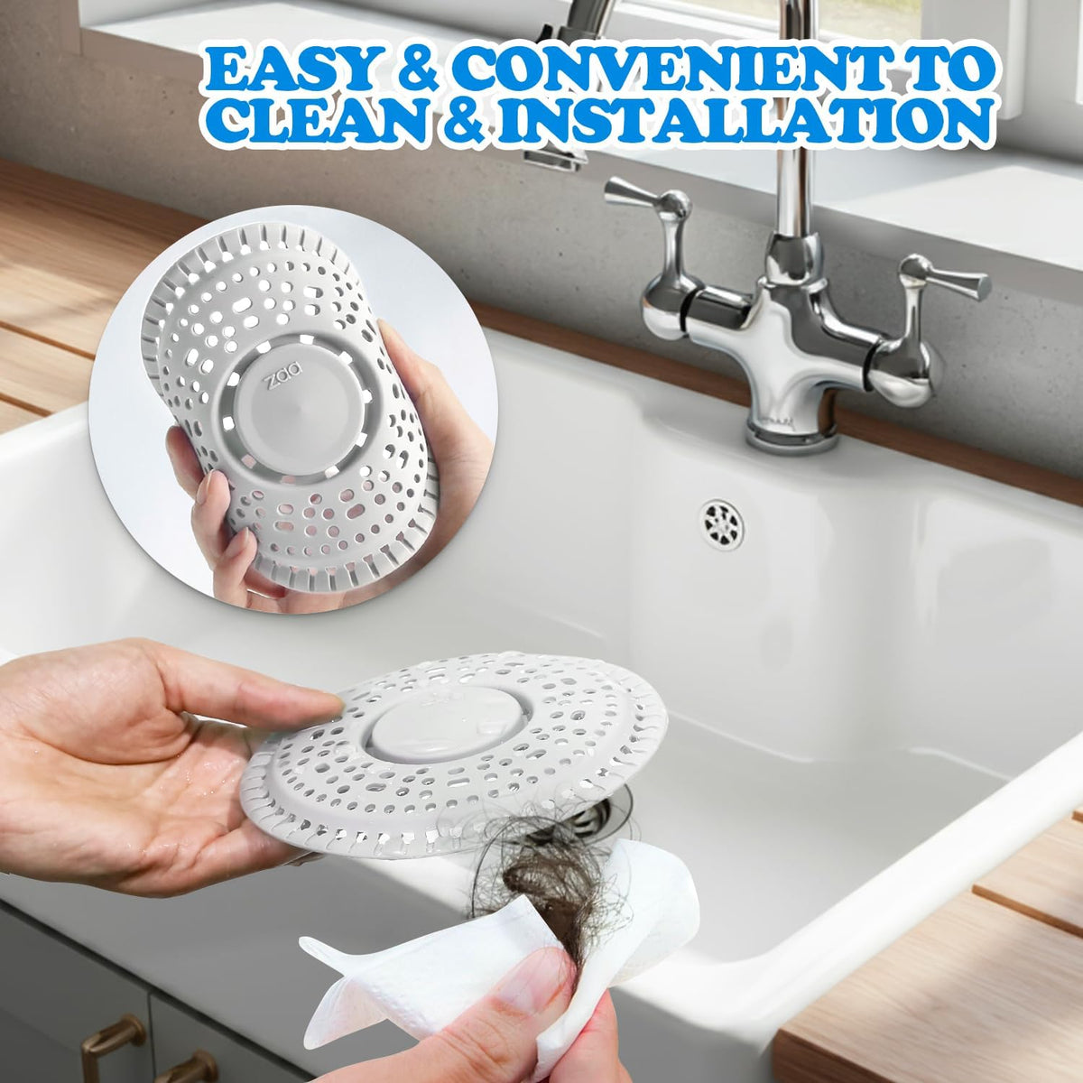 Shower Drain Hair Catcher 5.5" Silicone Drain Cover for Flat Floor Drains