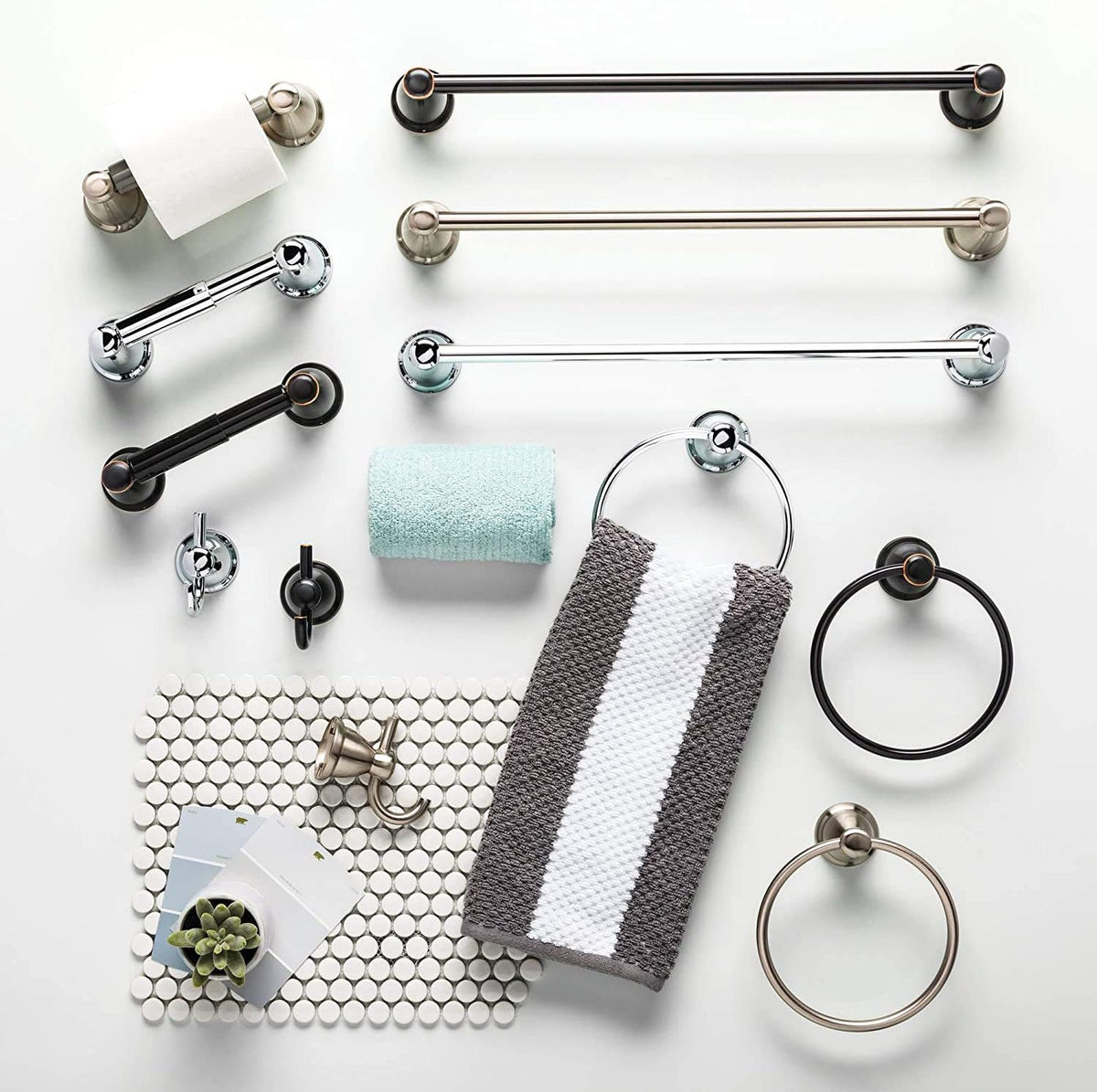 Franklin Brass 3-Piece Oil Rubbed Bronze Bathroom Set Towel Rack, Ring, Toilet Paper Holder| Kinla Bath Accessories