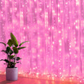 Pink Curtain Lights - 8 Modes LED Fairy String Lights for Windows, Ideal for Christmas, Valentine's Day, Weddings, Party Room Decor