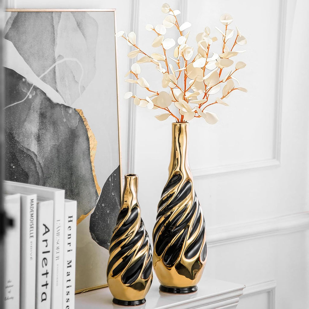Yundu Gold with Black Vase Set of 2