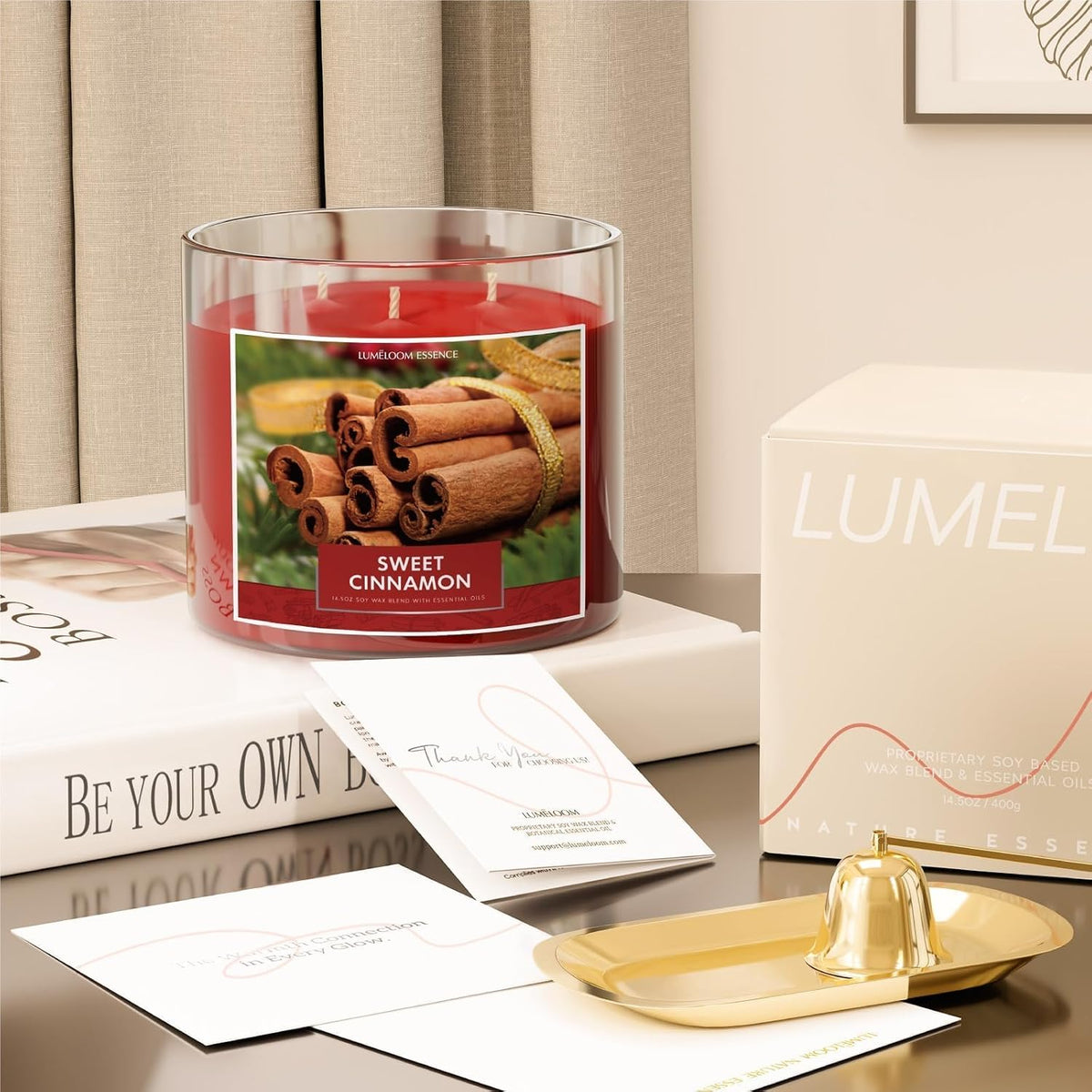 LUMELOOM Cinnamon Candles, 14.5oz Large 3-Wick Candles for Home Scented