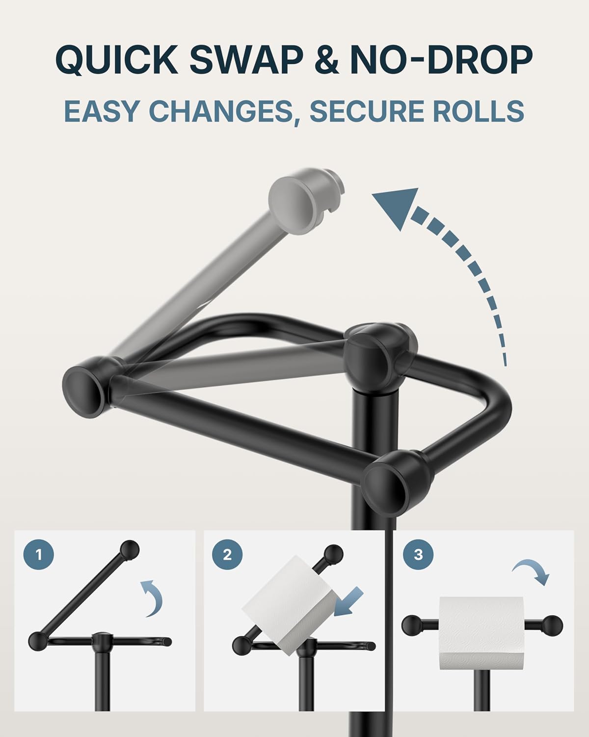 RARXTR Toilet Paper Holder Stand, Modern Bathroom Free Standing Toilet Paper Roll Holder, Stainless Steel Tissue Rack, Rust-Proof & Heavy Stable Base (Matte Black)