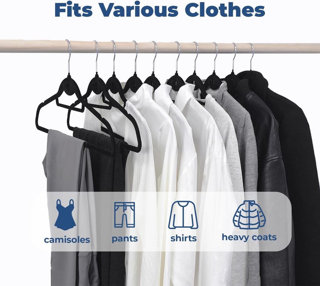 Black Velvet Hangers, Stackable Hanger with Non Slip Felt Fabric