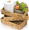 Eorbow 3 Packs Wicker Storage Trays, 10" Rattan Vanity Trays, Handwoven Toilet Paper Holder for Bathroom Towel, Rectangular Water Hyacinth Organizer for Countertop, Tank Topper, Pantry, Shelves