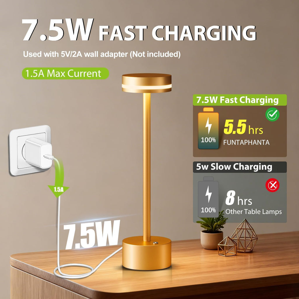 2 Pack Rechargeable Cordless Table Lamps Gold Touch Dimmable