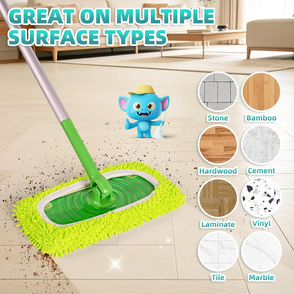 6 Pack Reusable Mop Pads for Swiffer, Washable Wet Pads Refill, Green&Pink