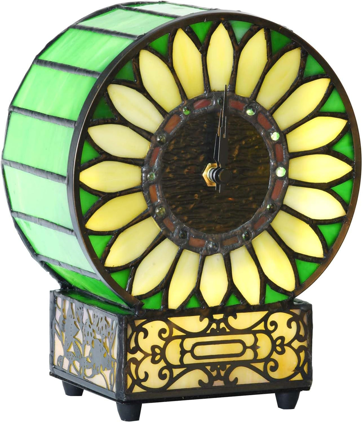 Bieye L12026 Sunflower Tiffany Style Stained Glass Clock Table Lamp