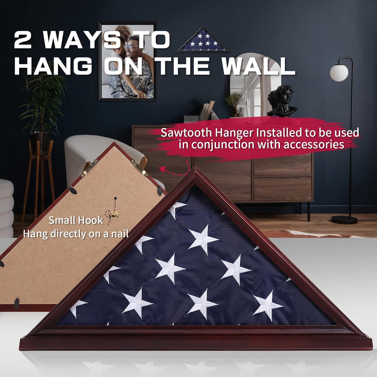 Military Flag Display Case for 5'x9.5' Burial Flag, Pine Wood, Red