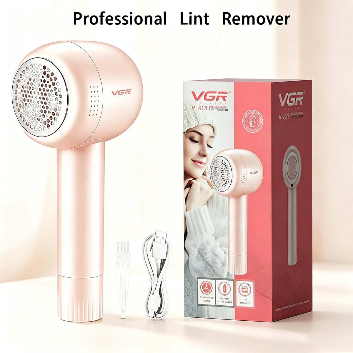 VGR 813 Rechargeable Fabric Shaver,6-Blade Lint Remover,Pink