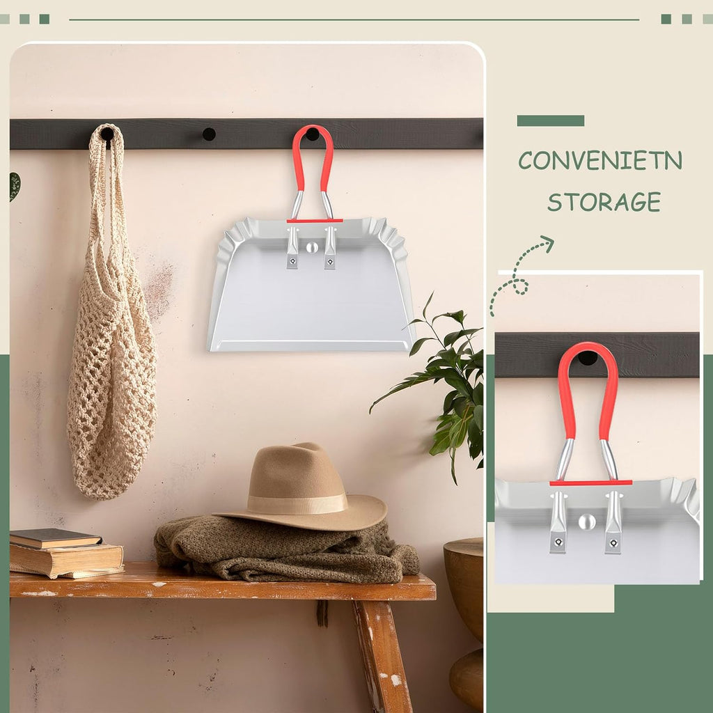 2 Metal Dustpans with Hand Brush, 17 Inch Heavy Duty Cleaning Set, Sliver