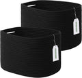 ECDYQXVU 15x10x9 Inch Woven Cotton Rope Storage Basket, Black, 2 Pack