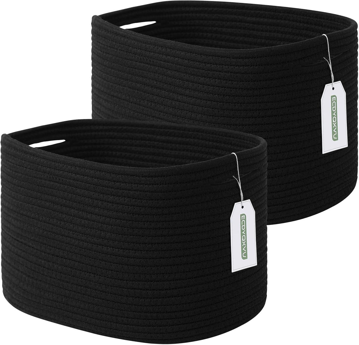 ECDYQXVU 15x10x9 Inch Woven Cotton Rope Storage Basket, Black, 2 Pack