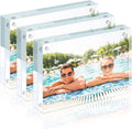 3 Pack 4x6 Acrylic Picture Frames, Premium Acrylic Photo Frame, Double-Sided Magnetic Picture Frames Clear Thickness Lucite Frameless Transparent Square Frame Gift for Home Office Desktop Display