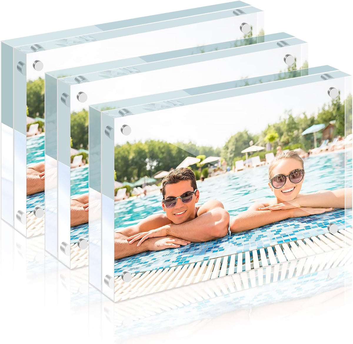 3 Pack 4x6 Acrylic Picture Frames, Premium Acrylic Photo Frame, Double-Sided Magnetic Picture Frames Clear Thickness Lucite Frameless Transparent Square Frame Gift for Home Office Desktop Display