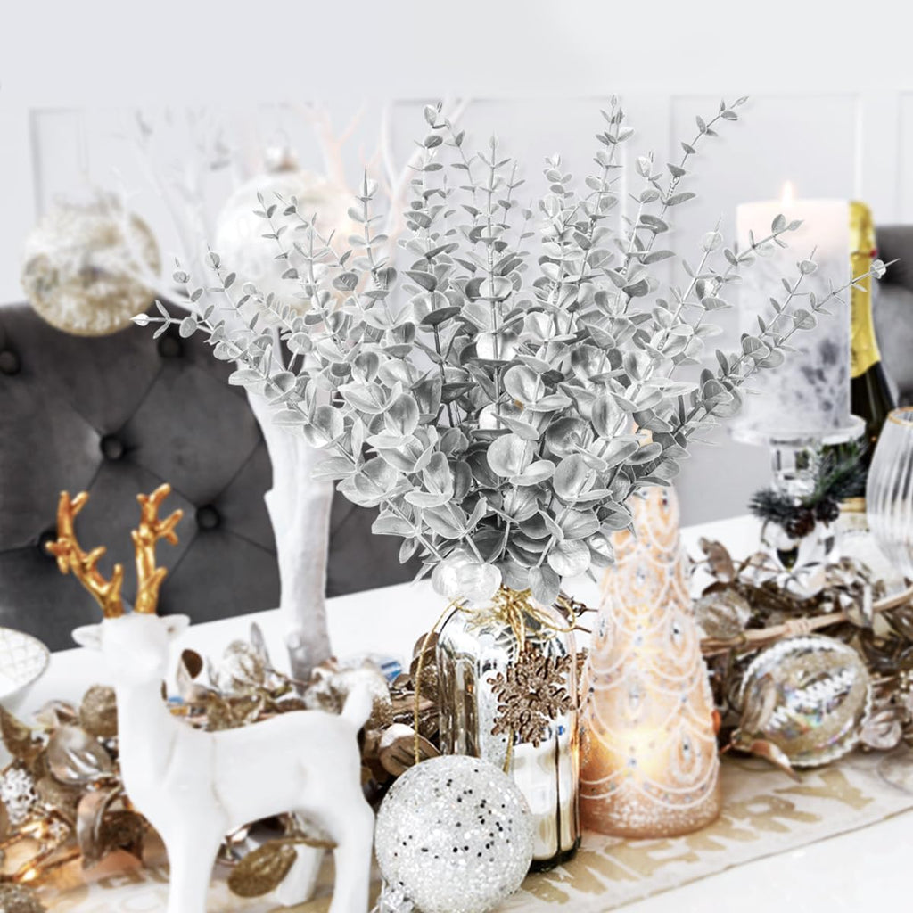 RECUTMS 36Pc Artificial Silver Eucalyptus Leave Stems 14.6in Christmas Pick