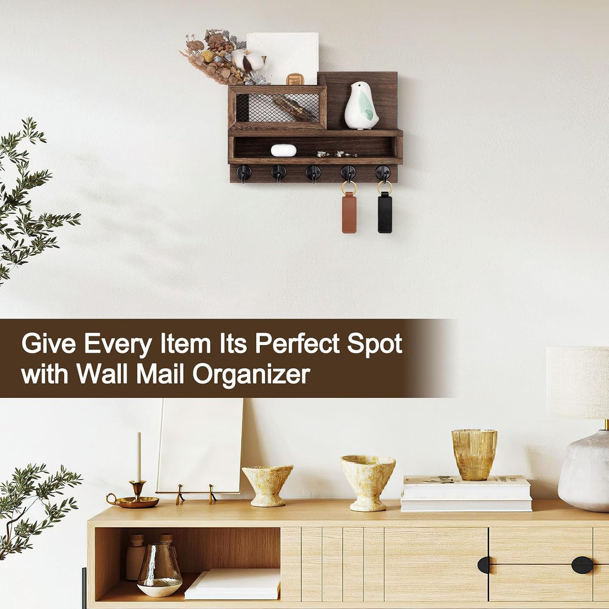 Key Holder for Wall, Mail Organizer with Storage Compartment