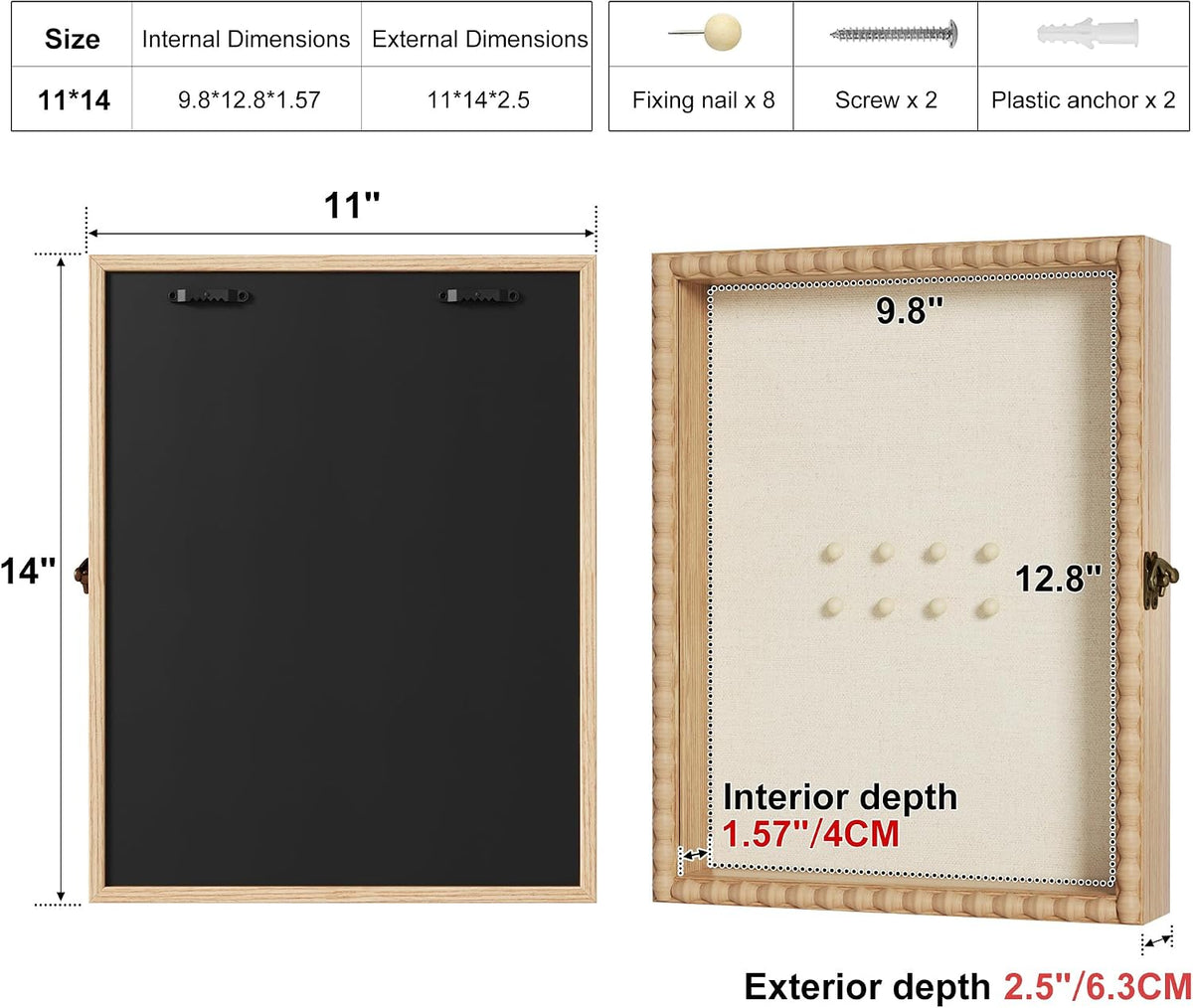 Love-KANKEI 11x14 Deep Shadow Box,Solid Wood Beaded Edge Frame,Natural