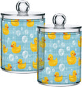 2 Pack Qtip Holder Dispenser Yellow Ducks Soap Bubbles Blue Apothecary Jars with Lids Dog Plastic Acrylic Bathroom Vanity Countertop Canister Storage Organizer for Cotton Ball,Swabs,Pads,Floss