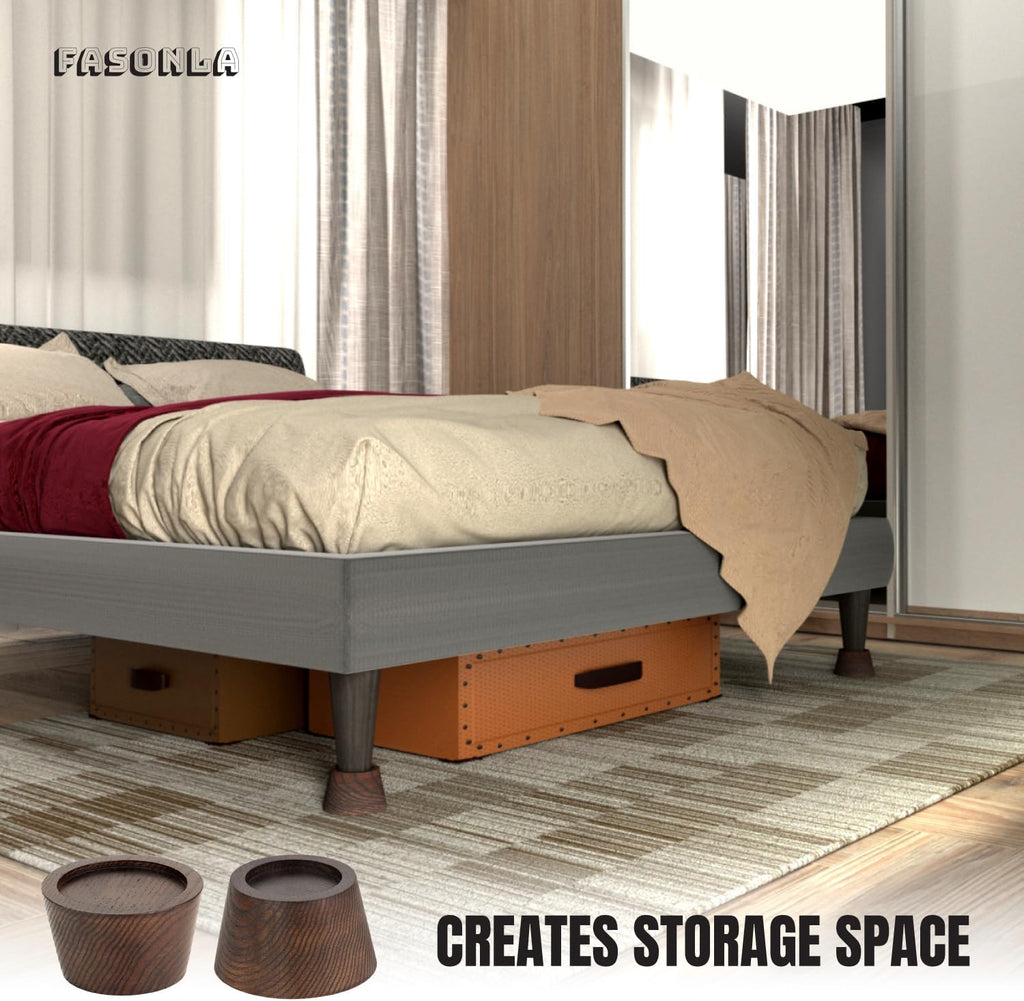 Bed Risers (Set of 4) Furniture Risers Lifts Height 2", Oak Solid Wooden Risers for Bed, Furniture Risers with Non-Slip Recessed Hole (Monolithic Wood, 4pcs-2" Hight-Walnut Color)