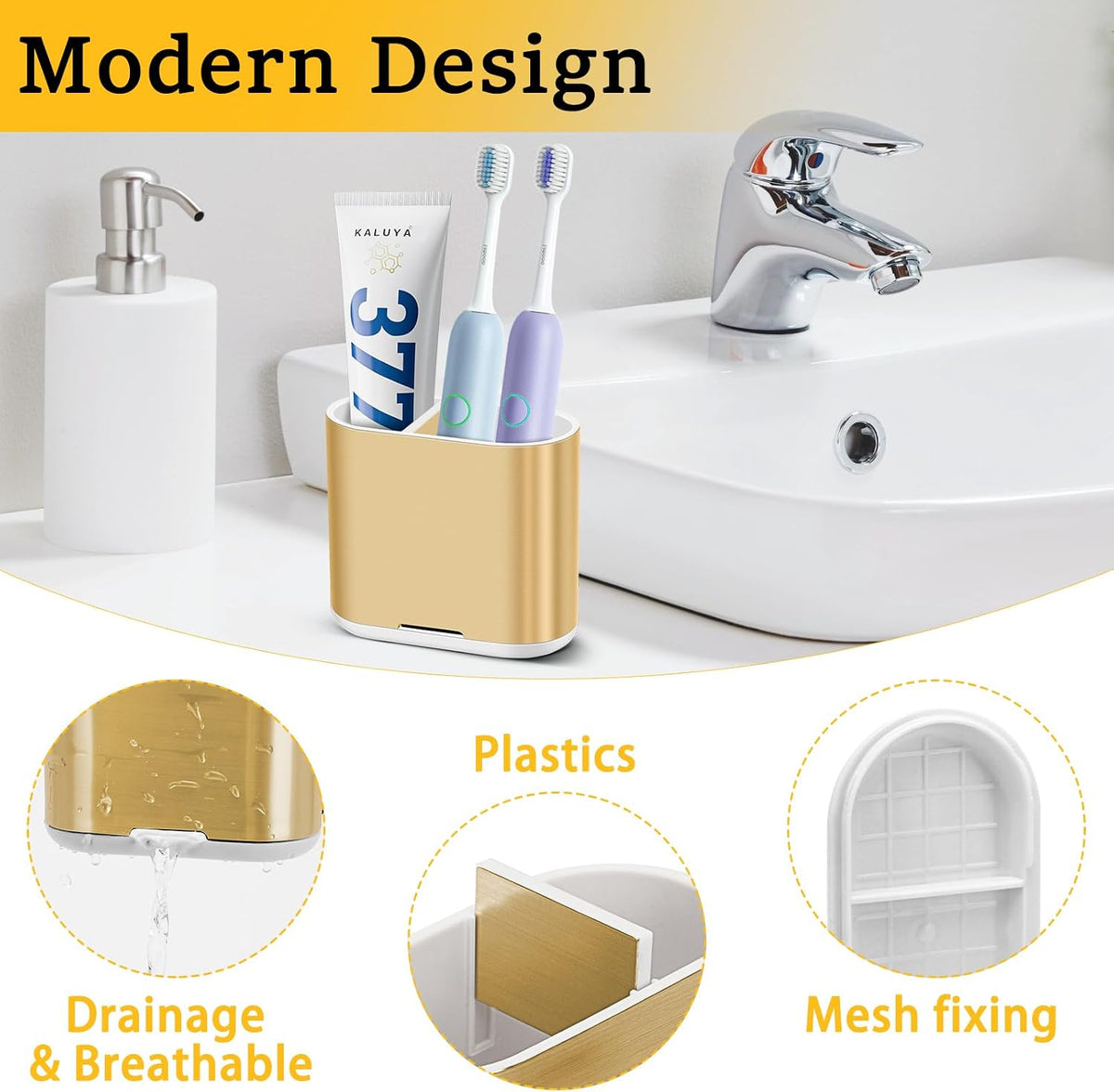 Toothbrush Holders Toothpaste Organizer for Bathrooms, Gold, Small
